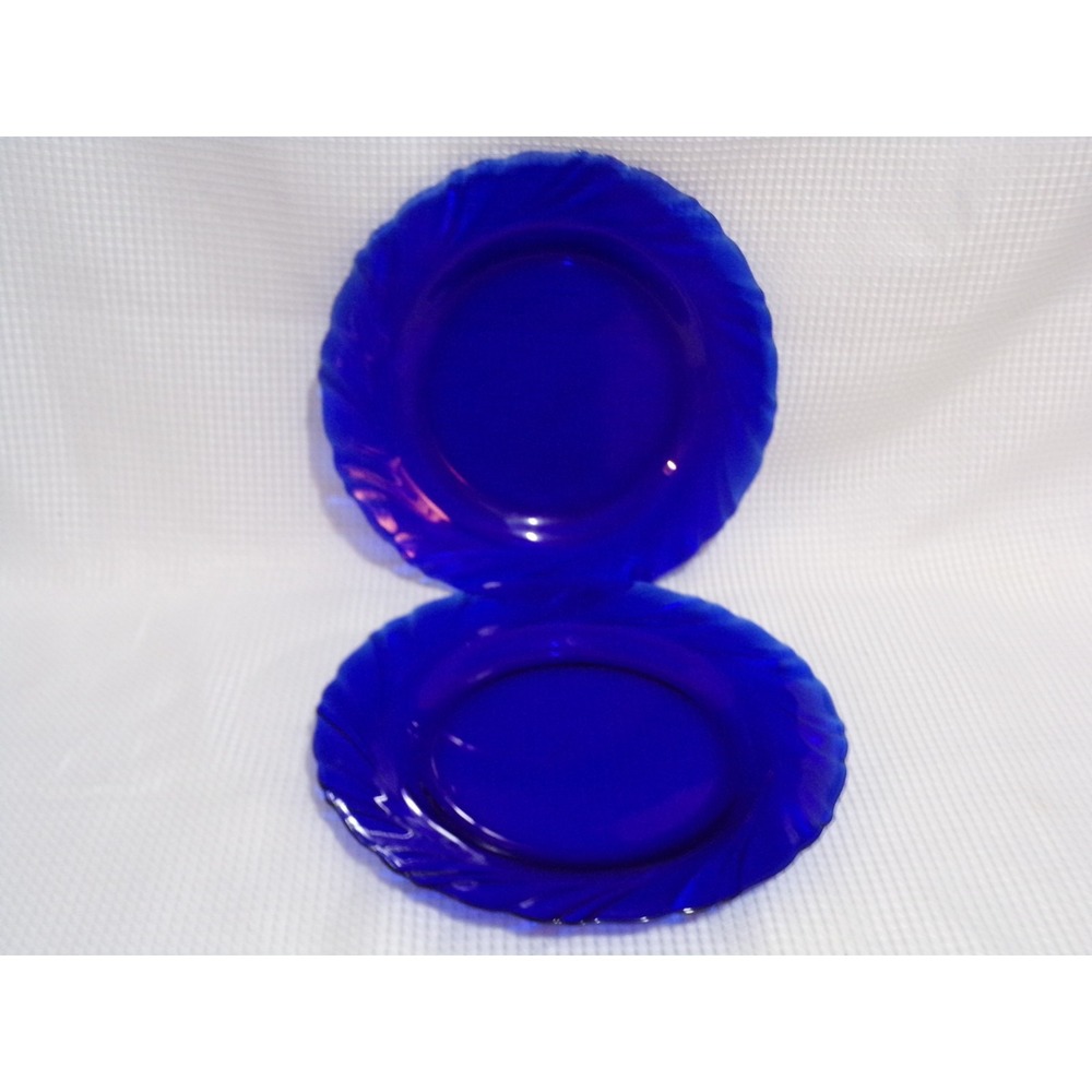 Bormioli Rocco Vereco Cobalt Blue Glass  9" Swirl Dinner Plates Set Of 2 France